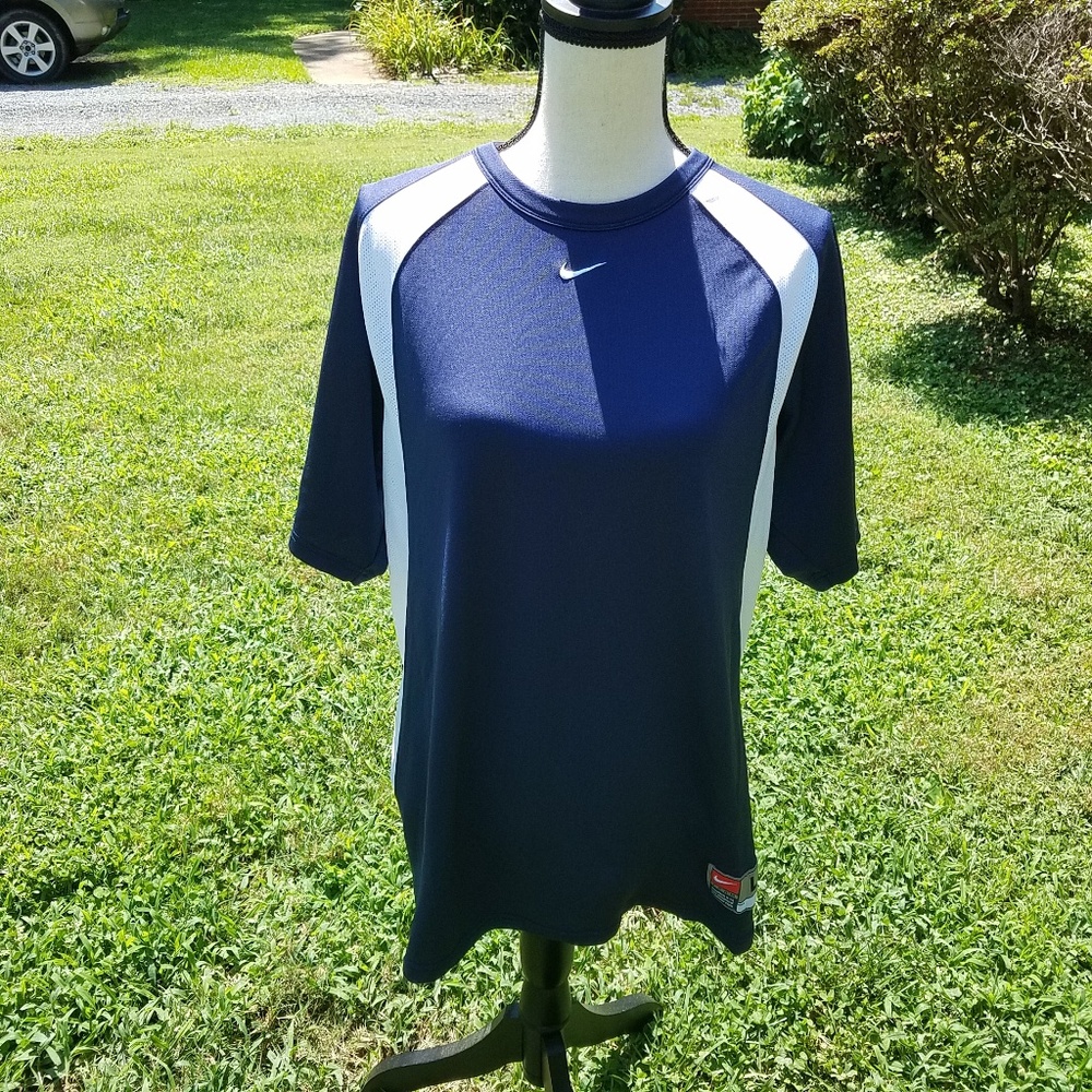Nike Fit Dry Team Bue and White Short Sleeve Shirt L
